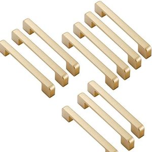 MARGUERASW Deurgreep voor keuken, goudkleurig, 10 stuks, meubelgreep, lade, handgreep, afstand 192 mm, goudkleurige grepen, kastgreep