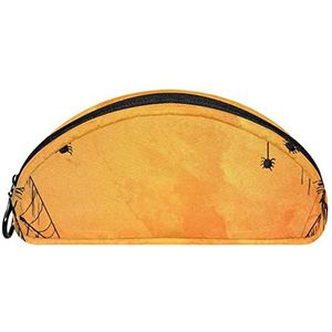 Etui Halve cirkel Briefpapier Pen Bag Pouch Holder Case Orange Cobweb-01, Multi kleuren, 19.5x4x8.8cm/7.7x1.6x3.5in, Make-up zakje