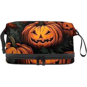 Dubbellaags cosmetische tas pompoenen katten lange draagbare make-up tas reizen organisator zakje voor vrouwen meisjes toiletartikelen tassen, Multi 7, 27x15x14 cm/10.6x5.9x5.5 in, Make-up zakje