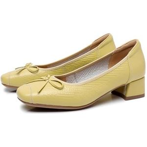 Sekiueo Damesschoenen Met Dikke Lage Hakken Vierkante Neus En Instappers Werkschoenen,Geel,34 EU