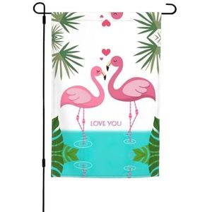 Palmblad en flamingo's paar lente zomer tuin vlag 30 x 45 cm huis vlag dubbelzijdige onafhankelijkheid dag tuin outdoor decor
