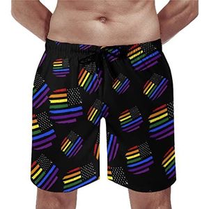 Gay LGBT Pride Regenboog Vlag Mens Strand Shorts Sneldrogende Board Shorts Mesh Voering Strandbroek Gym Zwembroek XL