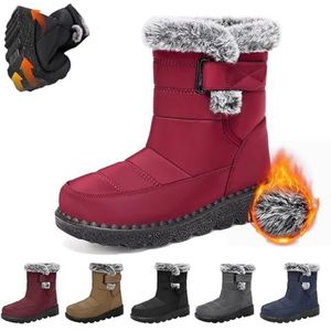 CupitiDU Dames Slipable Winterlaarzen, Warm Bont Gevoerde Sneeuwschoenen Slip On Enkellaarsjes, Lichtgewicht Sneeuwlaarzen, Comfortabele Laarzen Voor Vrouwen, Buiten Waterdichte Anti-Slip Womens