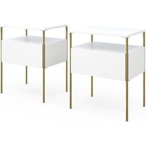 Vicco - Mira - Nachtkastje - Wit/Goud - Set van 2 - Met Legplank en Lade