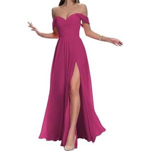 SAMHO QXYMA253 Bruidsmeisjesjurken voor dames, off-shoulder chiffon, liefje, galajurk, formele jurken voor bruiloftsgast, roze (hot pink), 42