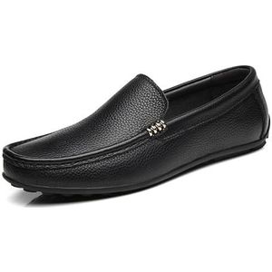 Loafers for heren Effen kleur Ronde neus Lederen stiksels Details Antislip Flexibele antislip Mode-instappers (Color : Black, Size : 38 EU)