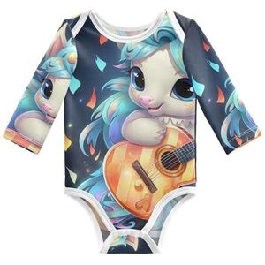 KAAVIYO Schattige Baby Eenhoorn Gitaar Lange Mouwen Unisex Nieuwe Katoenen Bodysuit voor Kinderen 3-24 Maanden Zomer, Patroon, 3 Maanden