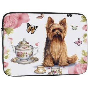 Yorkshire Terrier Tea Party Vlinders Rozen Laptop Case Laptop Sleeve Tas Draagbare Laptop Tas Schokbestendige Beschermende Computer Tas 13 inch