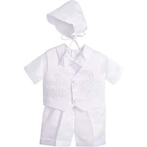 Lito Angels Baby Jongens Doopsel Doop Wit Satijn Pak Kleding Doopkleding Doopkostuum Set met Kap Maat 86 (Leeftijd 12-18 maanden) Korte Mouw