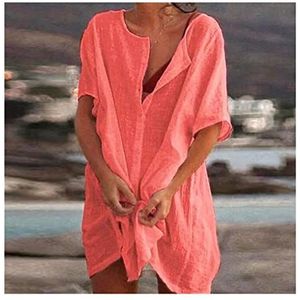 MZPOZB Bikini Cover Up Vrouwen Badpak Strand Cover Ups Korte Mouw Lange Blouse Zomer Casual Losse Effen Kleur Strand Cover-up Blouse Grote Maat Strand Cover Ups (Kleur: Oranje, Maat: 5XL)