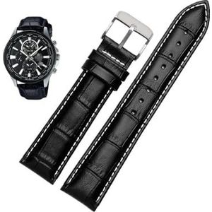 20mm 22mm lederen horlogeband geschikt for Casio BEM-501 506 307 serie EFB-530 MTP-1303 horlogeband armband riem zwart bruin (Color : Black white-silver A, Size : 22mm)
