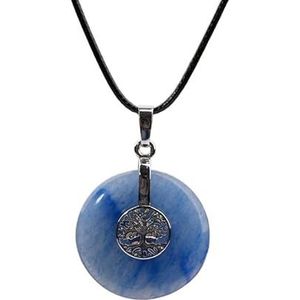 Women Natural Stones Leather Necklace Roud Tree Of Life Charm Stone Pendant Necklace Fashion Women Male Yoga Jewelry (Color : Blue Adventurine)