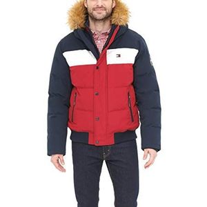 Tommy Hilfiger Heren Arctic Doek Gewatteerde Snorkel Bomberjack, Marineblauw/Wit/Rood, L