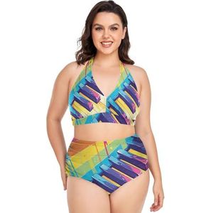 Art Rainbow Dream Piano Muziek Vrouwen Bikini Sets Plus Size Badpak Twee Stukken Hoge Taille Strandkleding Meisjes Badpakken, Pop Fashon, L