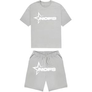 ZEZEZ NOFS Heren Zomer Jogging Trainingspak, T-shirt en Shorts met NOFS Opgedrukt Logo, Lichtgewicht Kort Zomer Sportpak(Grijs,S)