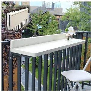 Aluminium wandgemonteerde tafel, balkontafel buiten, multifunctionele hangtafel met aluminium reling, verstelbare terrastafel for terras-, tuin- en veranda-klaptafel(White,120 * 28cm/47.2 * 11in)