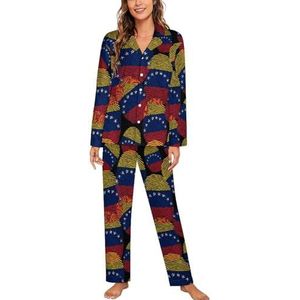 Venezuela Vlag Vinger Print Lange Mouw Pyjama Sets Voor Vrouwen Klassieke Nachtkleding Nachtkleding Zachte Pjs Lounge Sets