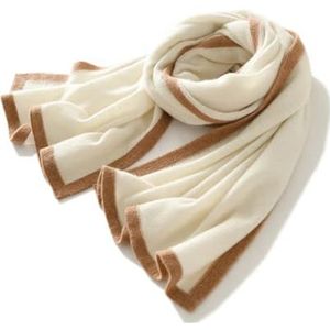 Dames Kasjmiersjaal Met Kleurblokken, Zachte Gebreide Wintersjaal Met Contrasterend Design(White)