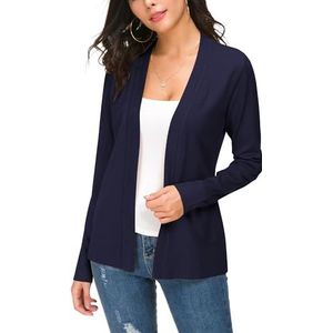 Dames Elegante Solide Open Voorkant Lange Mouwen Cardigan Lichtgewicht Gebreide Losse Vesten(S, Marineblauw)