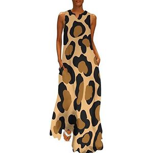 Luipaard Cheetah Wild Cat Spots Patroon Vrouwen Enkellengte Jurk Slim Fit Mouwloze Maxi Jurken Casual Zonnejurk 2XL