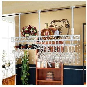 Plafondwijnglasrek, In Hoogte Verstelbare Wijnhouderkast, Hangend Wijnrek Met Grote Capaciteit, Wijnglasdroogrek For Thuisbar, Restaurant (Color : White, Size : 100cm)