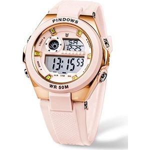 Women's horloges, buiten sportwaterbestendig digitaal horloge, multifunctionele elektronische damespolhorloges, met stopwatch/datum/alarm/12/24h formaat,Rose gold