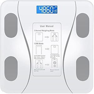 Bluetooth Smart Weegschaal Badkamerweegschaal BMI Lichaamsgewicht Schaal LED Digitale Elektronische Weegschaal Lichaamssamenstelling Analyzer Gemakkelijk Te Gebruiken(White)