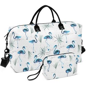 Blauwe Aquarel Flamingo's Reizen Handtas Weekend Plunjezak Gym Duffel Bag Met Toilettas Voor Workout Multifunctionele, Blauwe Flamingo's, 1 size