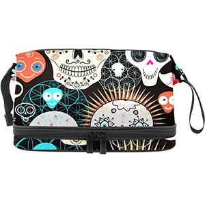 Grote capaciteit reizen cosmetische tas,Schedel zwart bot,Make-up tas,Waterdichte make-up tas organisator, Meerkleurig, 27x15x14 cm/10.6x5.9x5.5 in