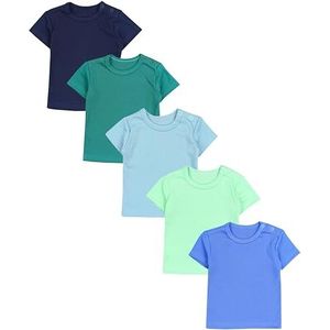 TupTam Baby Uniseks T-shirt Set van 5, Donkerblauw blauw mineraalgroen donkergroen lichtgroen, 80