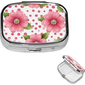Pillendoos - Roze - Bloem - 2 Compartimenten - Draagbare Organizer - Metalen Geneeskunde Vitamine Organizer