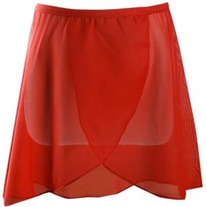 Ballet Dance Chiffon Wrap Rok voor Peuter Meisjes Vrouwen Ballerina Sheer Over Sjaal voor Dansen Pull-On Elastische Tailleband Effen, Rood, 140cm-155cm