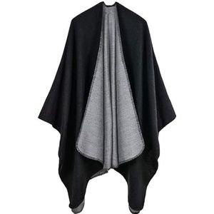 Poncho voor dames, sjaal, omslagdoek, cape, imitatiekasjmier, royale maat, elegant, warm, winters, dik en zacht, Zwart & Grijs, One Size