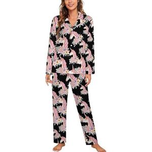 Eenhoorn krans lange mouwen pyjama sets voor vrouwen klassieke nachtkleding nachtkleding zachte pyjama sets lounge sets