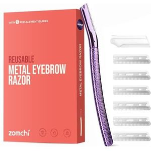 ZOMCHI Wenkbrauwscheermes, Gezichtscheermesjes voor Vrouwen en Mannen, Wenkbrauwtrimmer Shaper met Precisiehoes, Gezichtsscheerapparaat met 6 Mesjes (Paars)