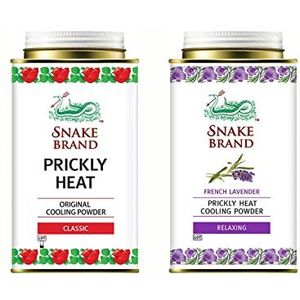 SNAKE BRAND Prickly Heat Cooling Body Powder 140g Twin Pack Classic & Relaxing Lavender