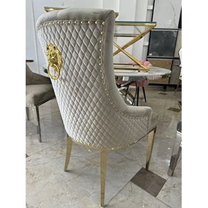 Bador Chesterfield Barok, fluweel, beige, goud, roestvrij staal, eetkamerstoelen, gestoffeerde stoel