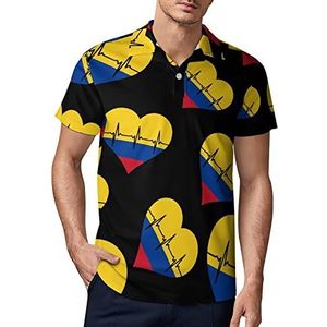 Love Colombia Heartbeat heren golf poloshirt zomer korte mouw T-shirt casual sneldrogende T-shirts 4XL