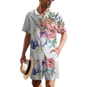 Aquarel Eenhoorn Boeket Heren Hawaiiaanse Pak Set 2-delig Strand Outfit Korte Mouw Shirt En Shorts Bijpassende Set