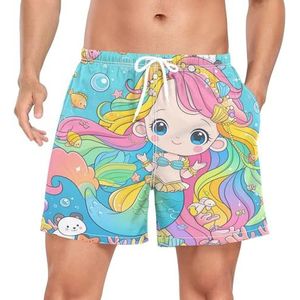 Niigeu Cartoon Rainbow Mermaid Fish mannen zwembroek shorts sneldrogend met zakken, Leuke mode, XL