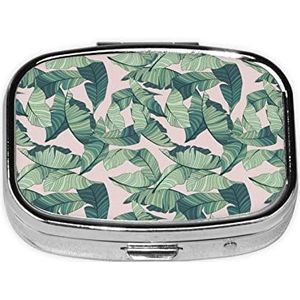 OPSREY Groene palmboombladeren roze bedrukte vierkante pillendoos draagbare pillendoos medicijnorganisator mini pillendoos