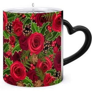 Romantische Rode Roos Koffiemok 11oz Kleur Veranderende Mokken Hartvormig Handvat Hittegevoelige Verkleuring Koppen