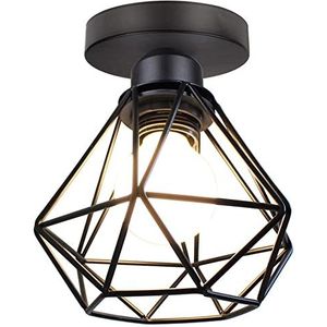 STOEX Industriële plafondlamp, retro design, vintage, lamp, verlichting E27, plafondlamp, kooi, diamant, zwart, Ø 16 cm (zwart)