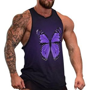 Paarse vlinder heren tanktop grafische mouwloze bodybuilding T-shirts casual strand T-shirt grappige sportschool spier