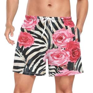 Niigeu Camouflage Rose Flower Zebra Horse Zwembroek voor heren, sneldrogend, met zakken, Leuke mode, L
