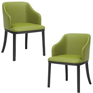 GEIRONV Moderne lederen stoelen Set van 2, Soft Seat High Back Padded salonzetel Black Metal Legs Lounge Side Chair Eetstoelen (Color : Grass green)
