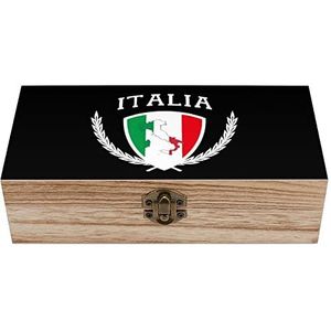 Italia Italië Italiaanse kaart vlag houten kist met deksel opbergdozen organiseren sieraden doos decoratieve dozen voor vrouwen mannen