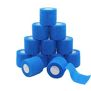 Vervalgende, 12-Pack, 2 inch x 5 Yards, Zelfklevende Cohesive Tape, Sportverband Sterke Sport Tape voor Pols, Enkel Sprains & Zwelling, Zelfklevende Bandage Rolls, Blauwe Kleur