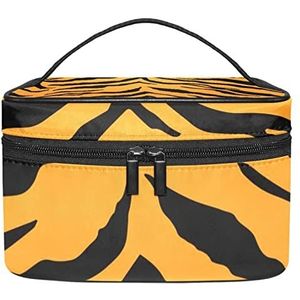 Dierlijke tijgerstrepen zwart oranje achtergrond make-up organizer tas, reizen make-up tas organizer case draagbare cosmetische tas voor vrouwen en meisjes toiletartikelen, Meerkleurig, 22.5x15x13.8cm/8.9x5.9x5.4in