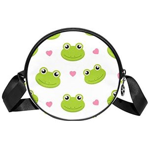 Messenger Bag Leuke Cartoon Kikkers met Harten Crossbody Tas voor Vrouwen Rond, Meerkleurig, 6.7x6.7x2.3 in, Sling Rugzakken